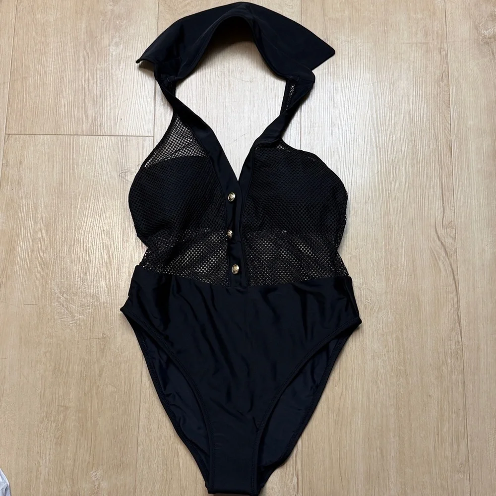 L'AGENCE Natalya Mesh One-Piece Swimsuit, SIZE MEDIUM